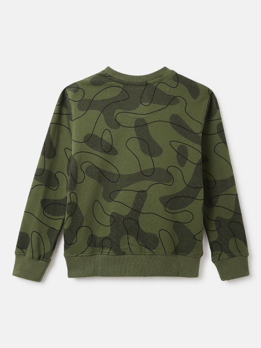 Blue Giraffe Boys Olive Printed Round Neck Full Sleeves Sweatshirt