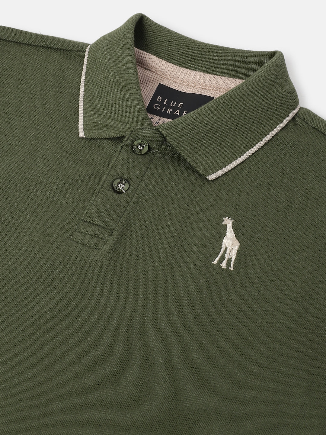 Shop Blue Giraffe Boys Olive Solid Polo Collar Short Sleeves T shirt Online Iconic India