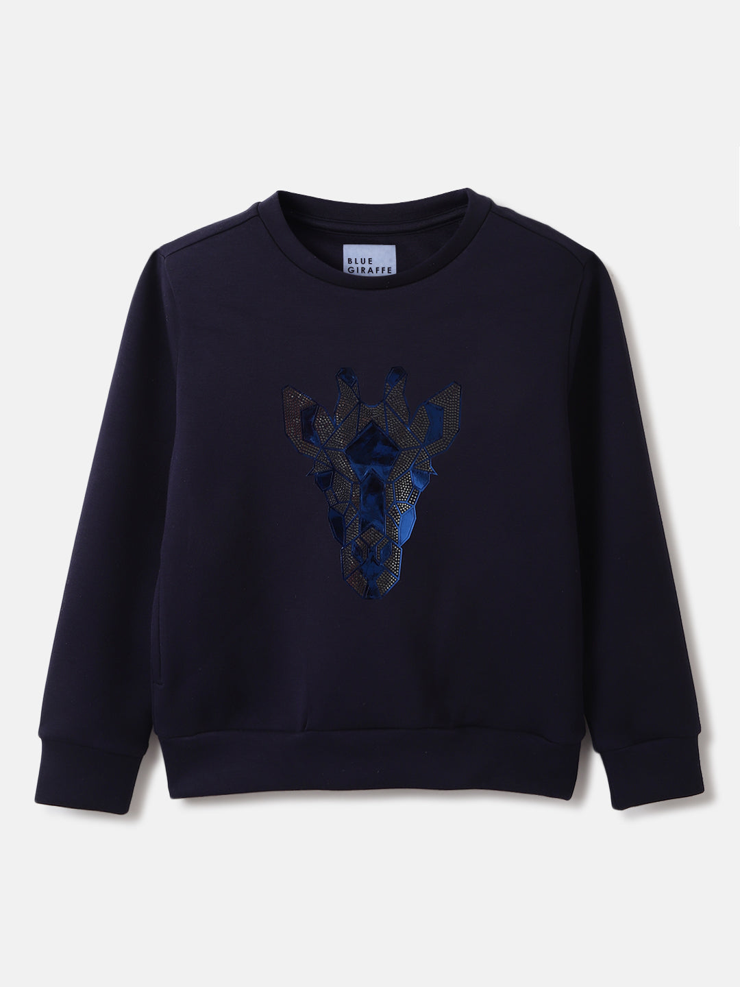 Blue Giraffe Boys Blue Printed Round Neck Full Sleeves Pullover Style Sweatshirt