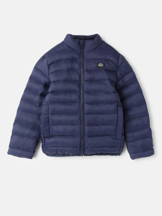 Blue Giraffe Boys Navy Solid Stand Collar Full Sleeves Puffer Jacket