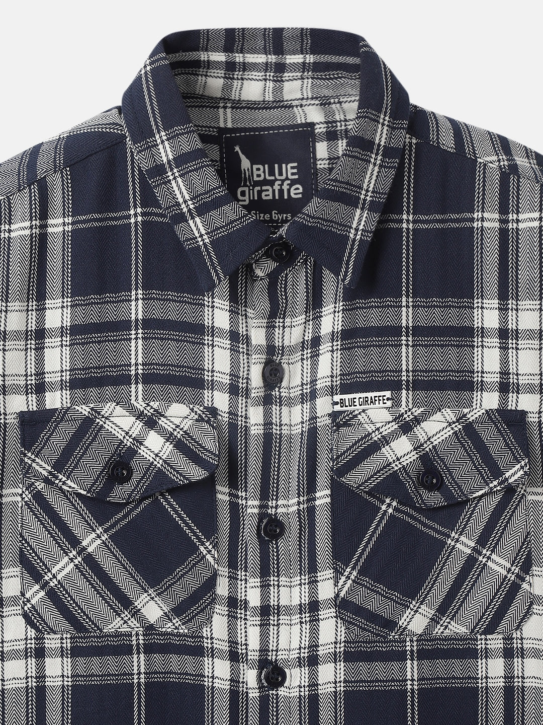 Blue Giraffe Boys Navy Checked Spread Collar Full Sleeves Shirt