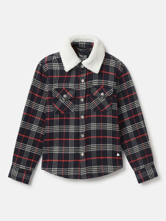 Blue Giraffe Boys Navy Checked Spread Collar Full Sleeves Shacket