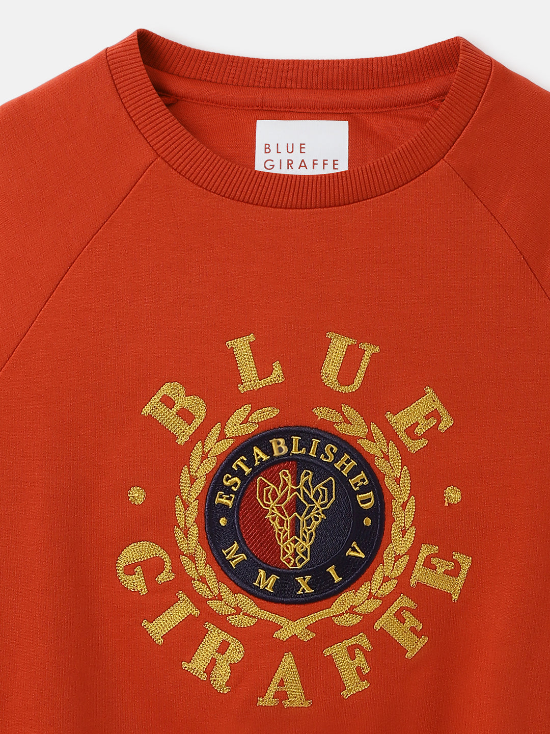 Blue Giraffe Boys Red Embroidered Round Neck Full Sleeves Sweatshirt