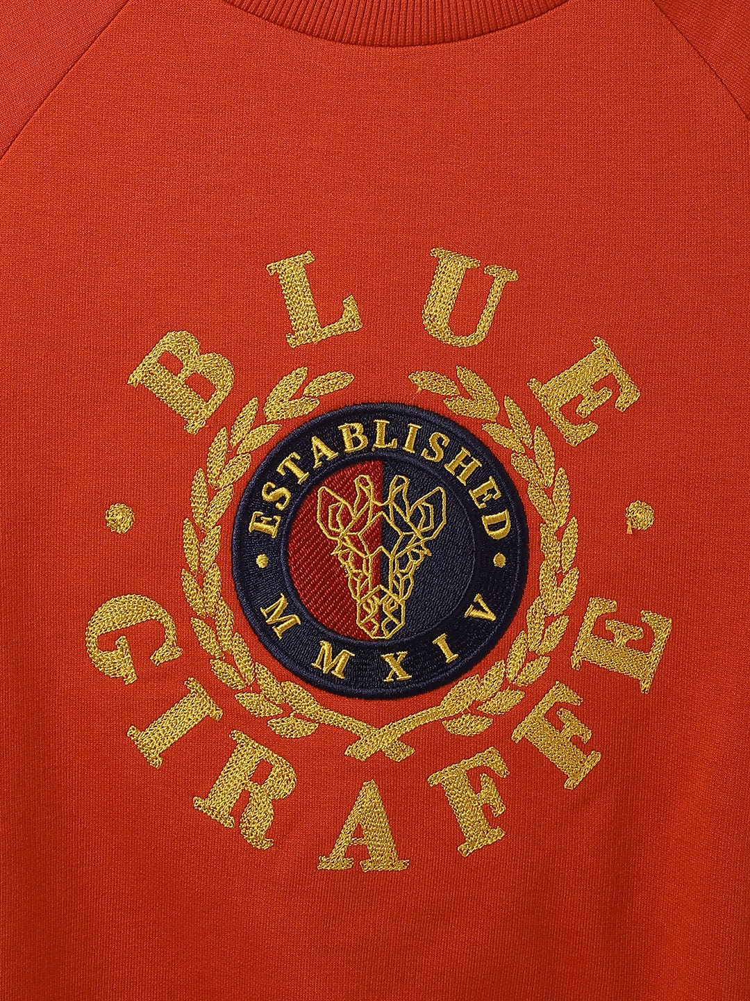 Blue Giraffe Boys Red Embroidered Round Neck Full Sleeves Sweatshirt