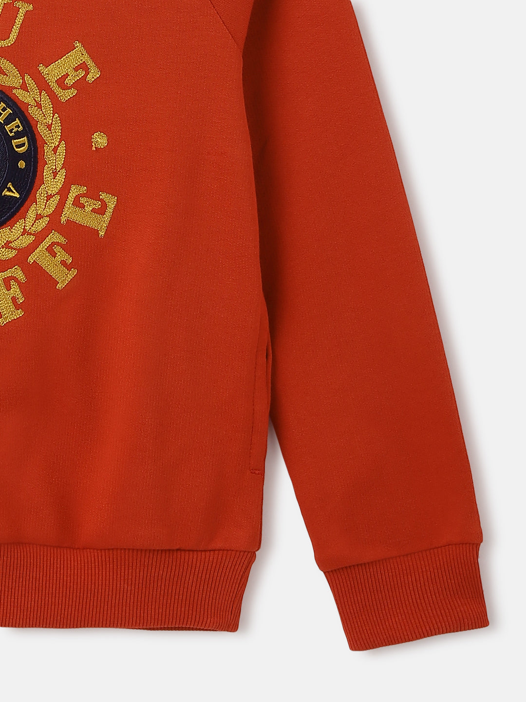 Blue Giraffe Boys Red Embroidered Round Neck Full Sleeves Sweatshirt