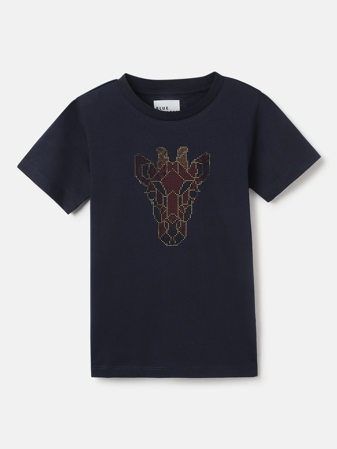 Blue Giraffe Boys Navy Blue Embellished Round Neck Short Sleeves T-Shirt