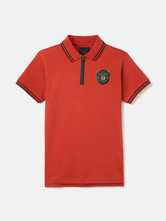 Blue Giraffe Boys Red Solid Polo Collar Short Sleeves T-Shirt