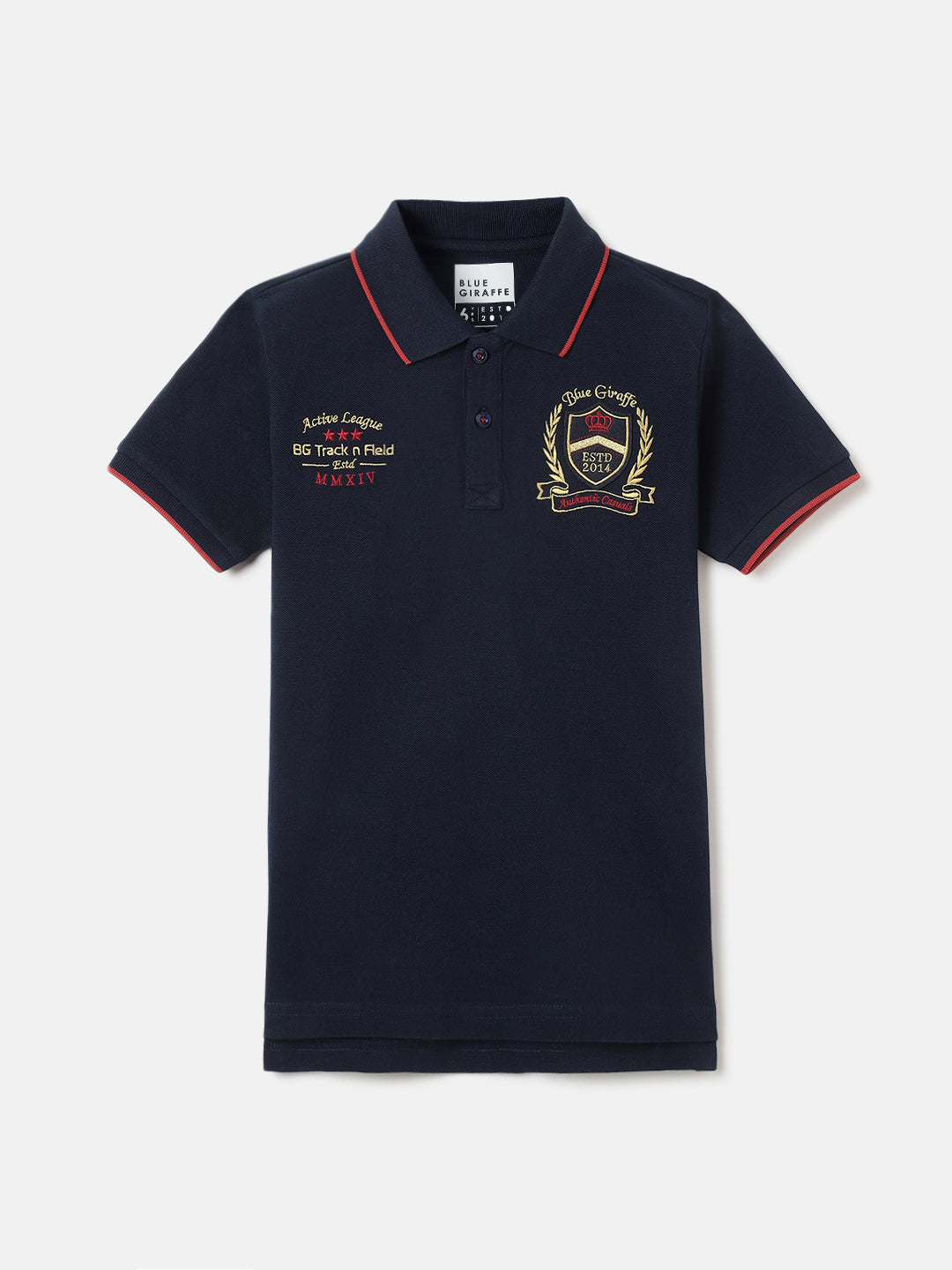 Blue Giraffe Boys Navy Blue Solid Polo Collar Short Sleeves T-Shirt