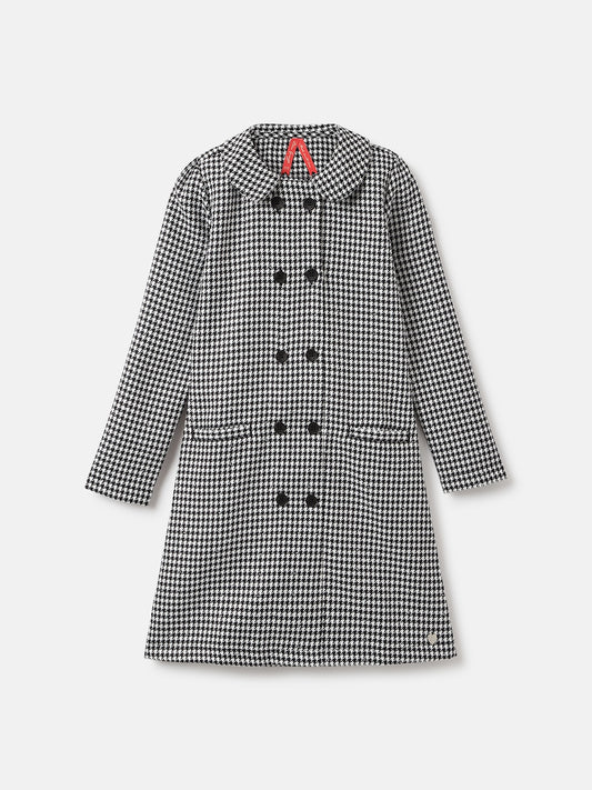 Blue Giraffe Girls White Checked Peter Pan Collar Full Sleeves A-Line Dress