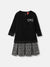 Blue Giraffe Girls Black Self Design Round Neck 3/4th Sleeves A-Line Dress