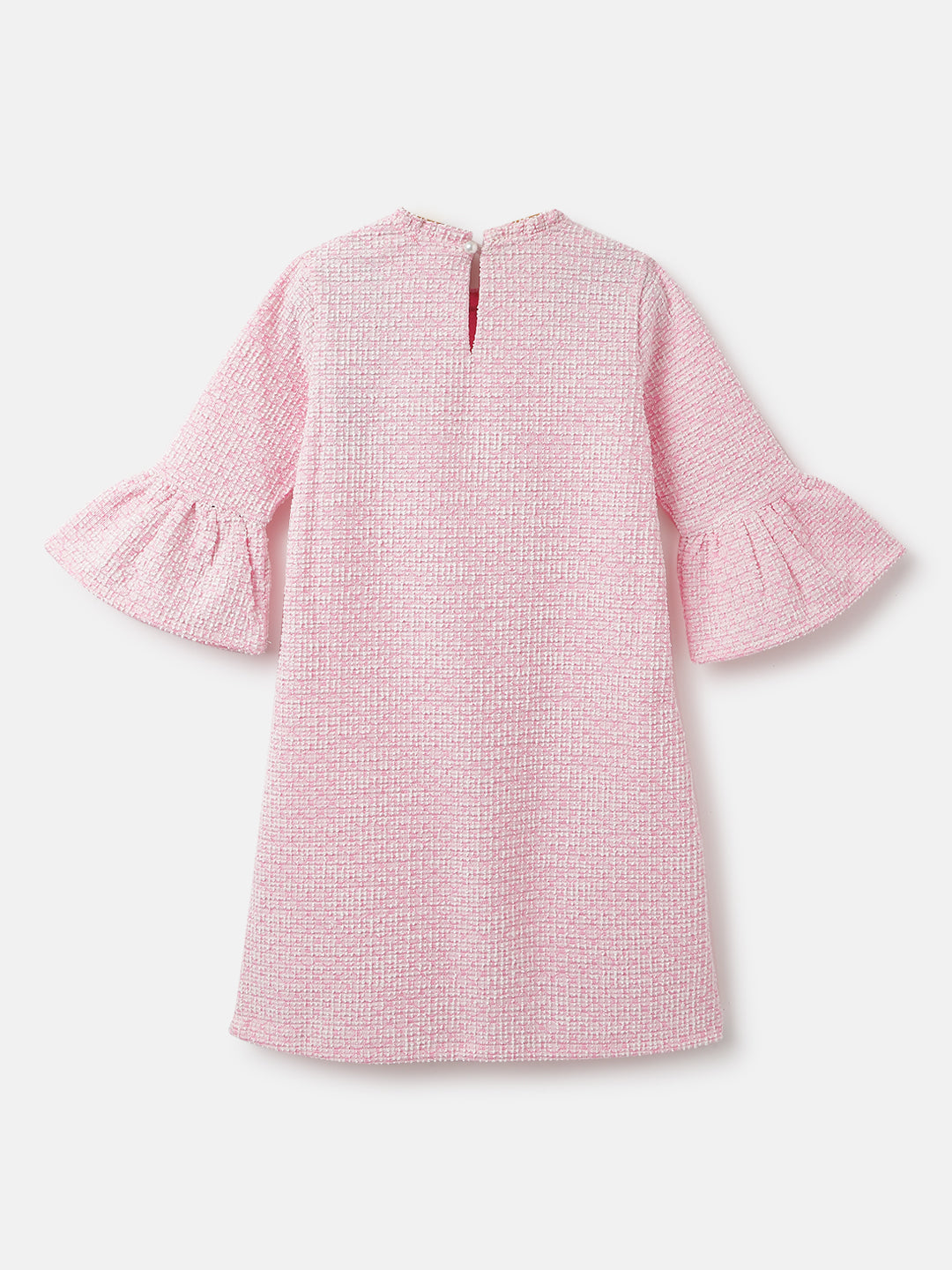 Blue Giraffe Girls Pink Textured Round Neck 3/4th Sleeves A-Line Dress