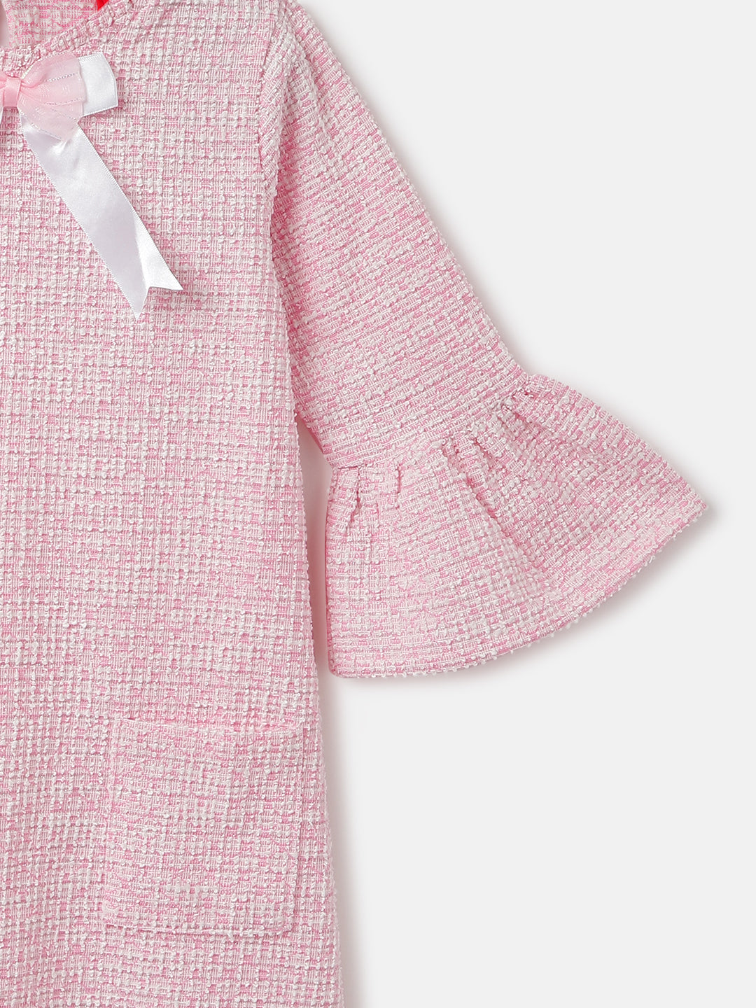 Blue Giraffe Girls Pink Textured Round Neck 3/4th Sleeves A-Line Dress