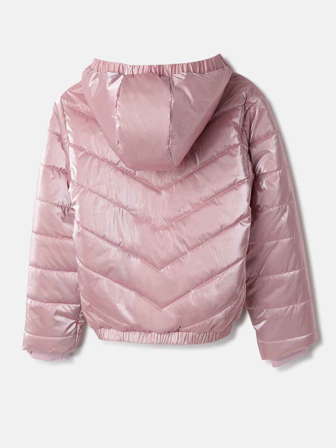 Blue Giraffe Girls Pink Solid Hooded Full Sleeves Puffer Jacket