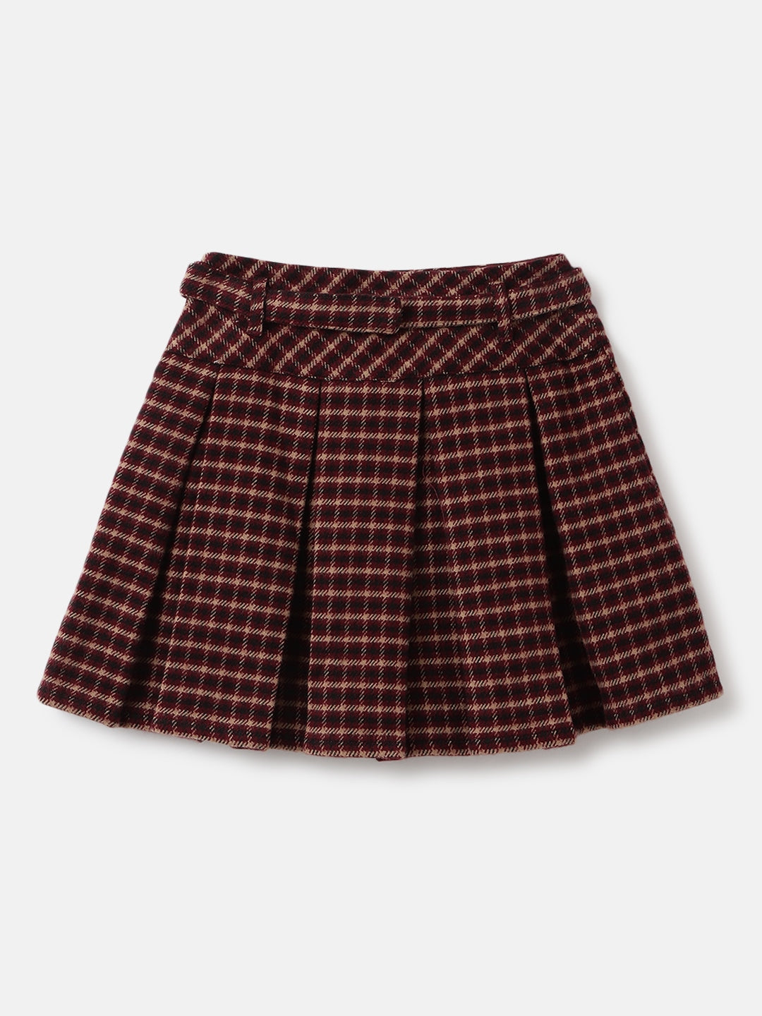 Blue Giraffe Girls Red Checked Flare Fit Mid-Rise Pleated A-Line Skirt