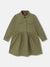 Blue Giraffe Girls Olive Solid Shirt Collar Full Sleeves A-line Dress