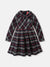 Blue Giraffe Girls Navy Checked Peter Pan Collar Full Sleeves Fit And Flare Dress