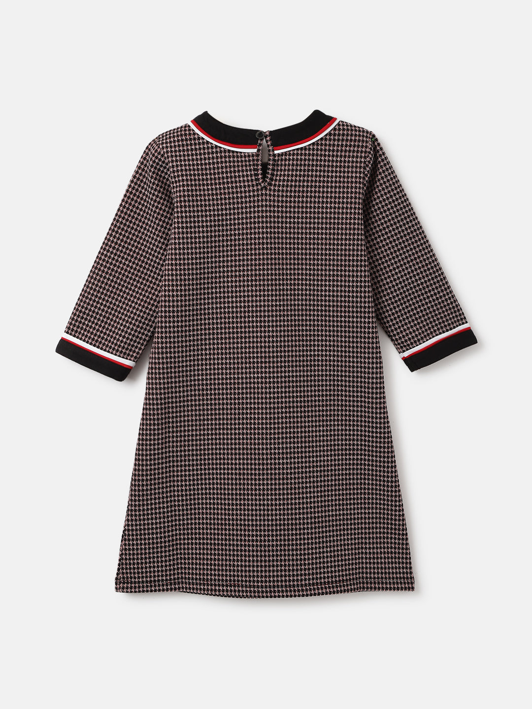 Blue Giraffe Girls Red Checked Round Neck 3/4th Sleeves A-Line Dress