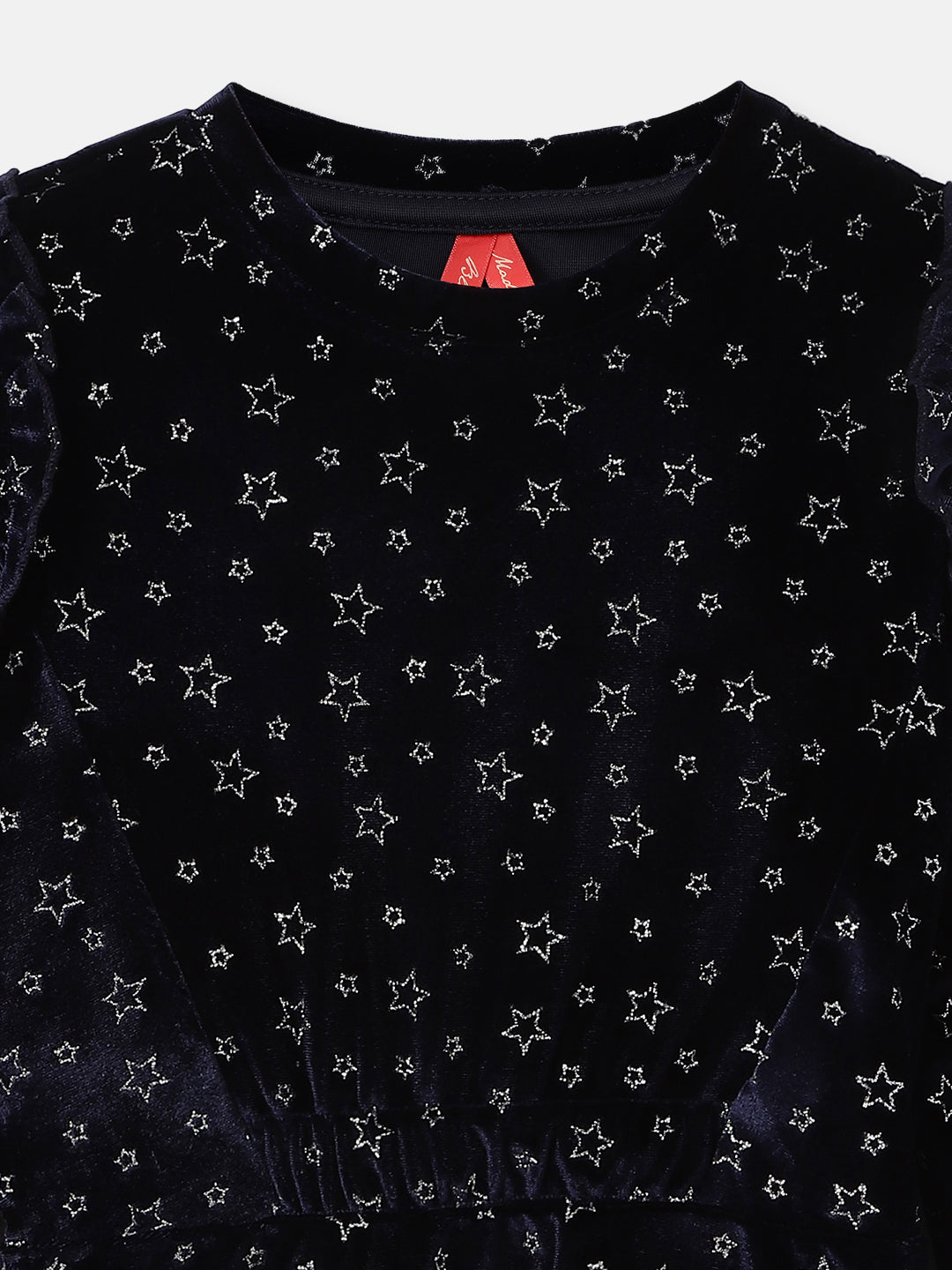 Blue Giraffe Girls Navy Printed Round Neck Full Sleeves A-Line Dress