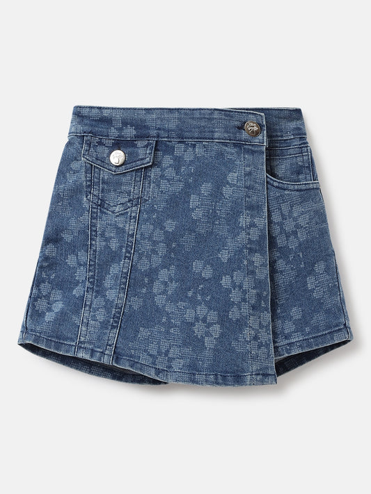 Blue Giraffe Girls Blue Printed Regular Fit Mid-Rise Skort