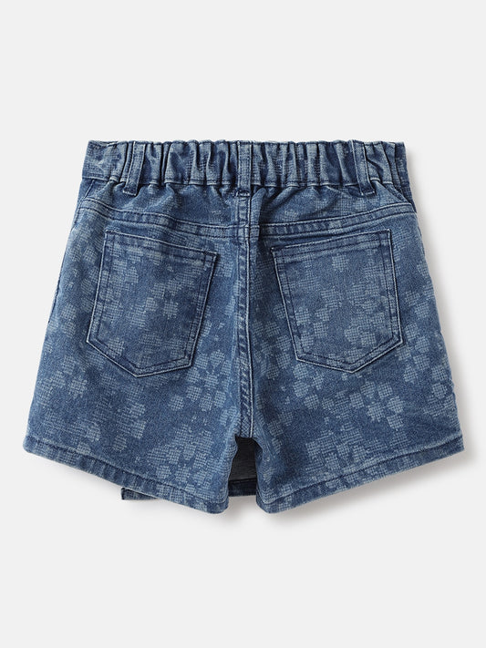 Blue Giraffe Girls Blue Printed Regular Fit Mid-Rise Skort