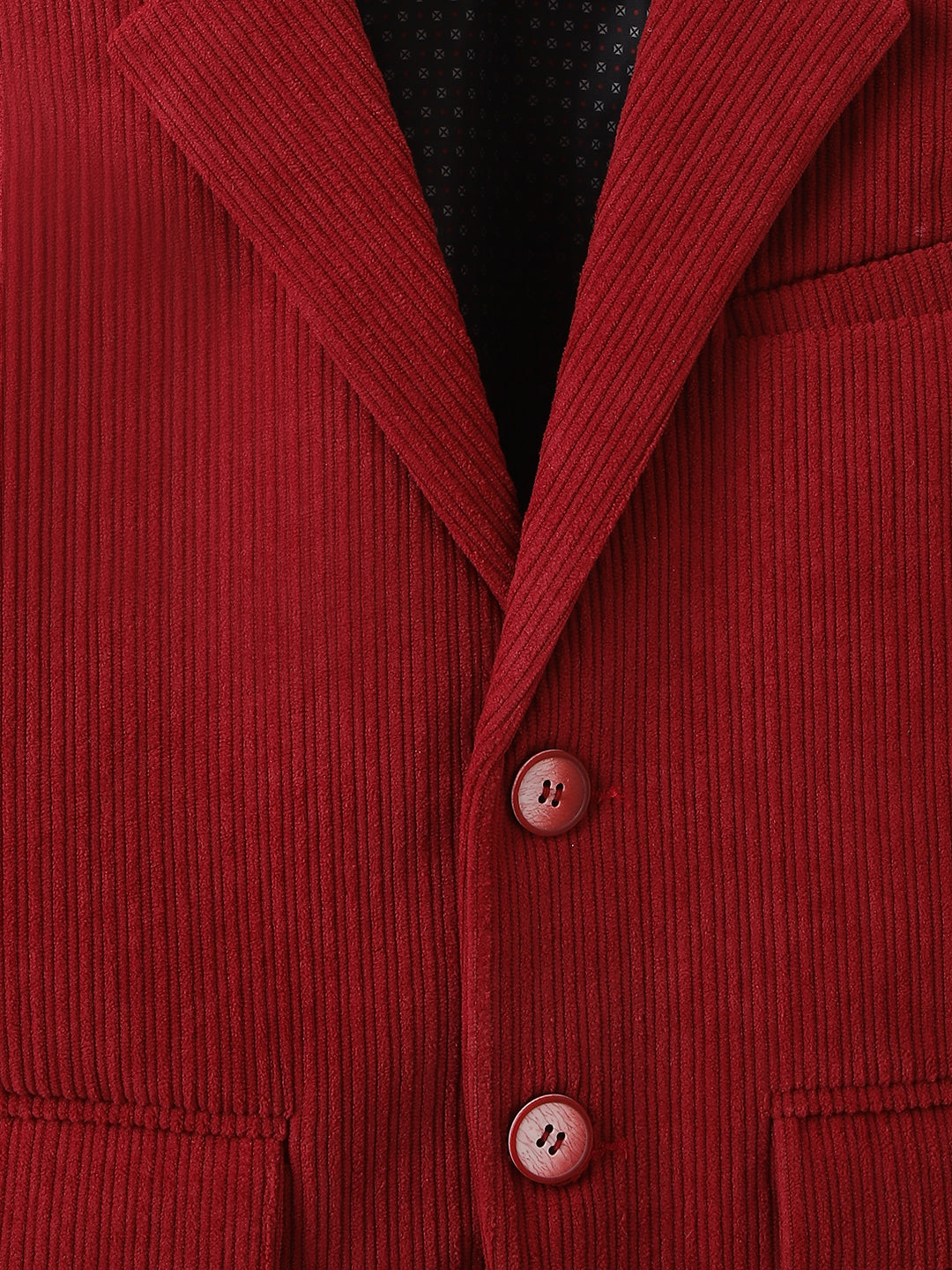 Blue Giraffe Boys Red Solid Notch Lapel Collar Full Sleeves Single Breasted Blazer