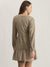 Centre Stage Women Gold Self Design V-Neck Full Sleeves Tiered A-Line Dress