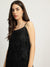 Centrestage Women Black Self Design Shoulder Straps Sleeveless Shift Dress