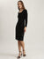 Centre Stage Women Black Self Design Square Neck Full Sleeves Sheath Dress