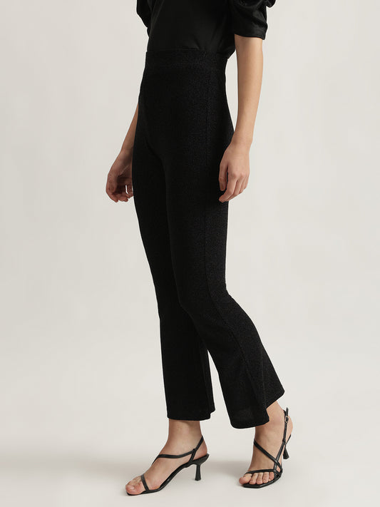 Centre Stage Women Black Solid Regular Fit Flat-Front Trouser