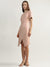 Centrestage Women Pink Solid Round Neck Short Sleeves Belted Dress