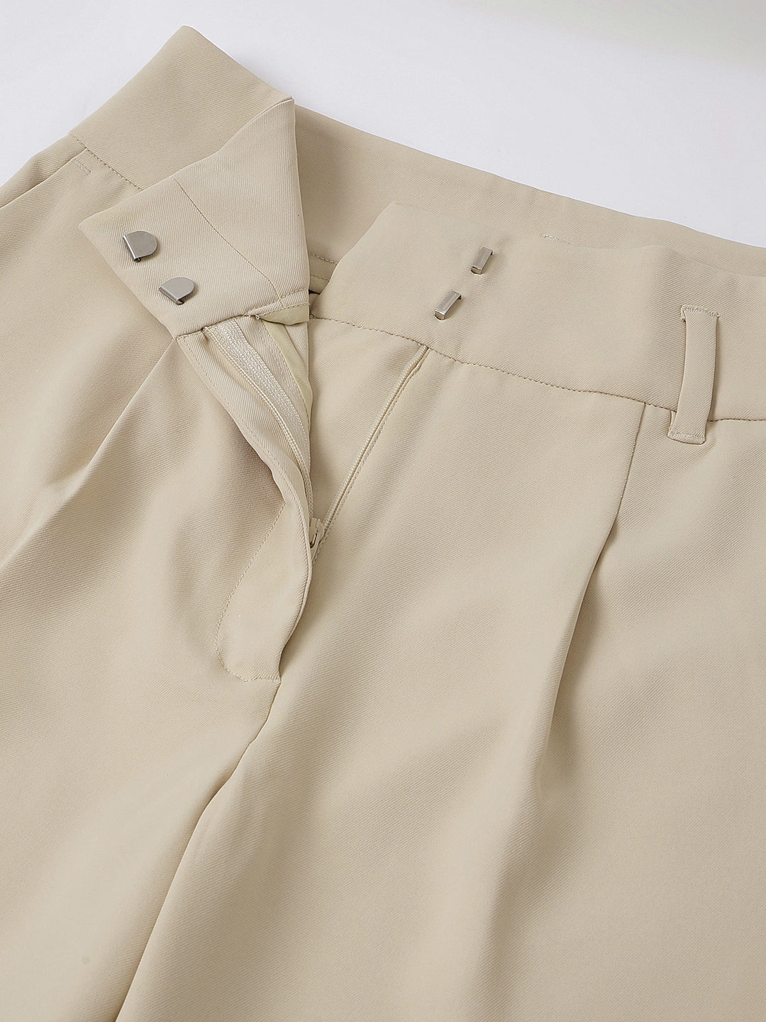 Centre Stage Women Beige Solid Regular Fit Single Pleated Trouser