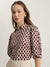 Centre Stage Women Brown Printed Spread Collar Short Sleeves Shirt