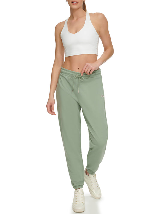 Dkny Women Green Solid Jogger Fit Mid-Rise Sweatpants