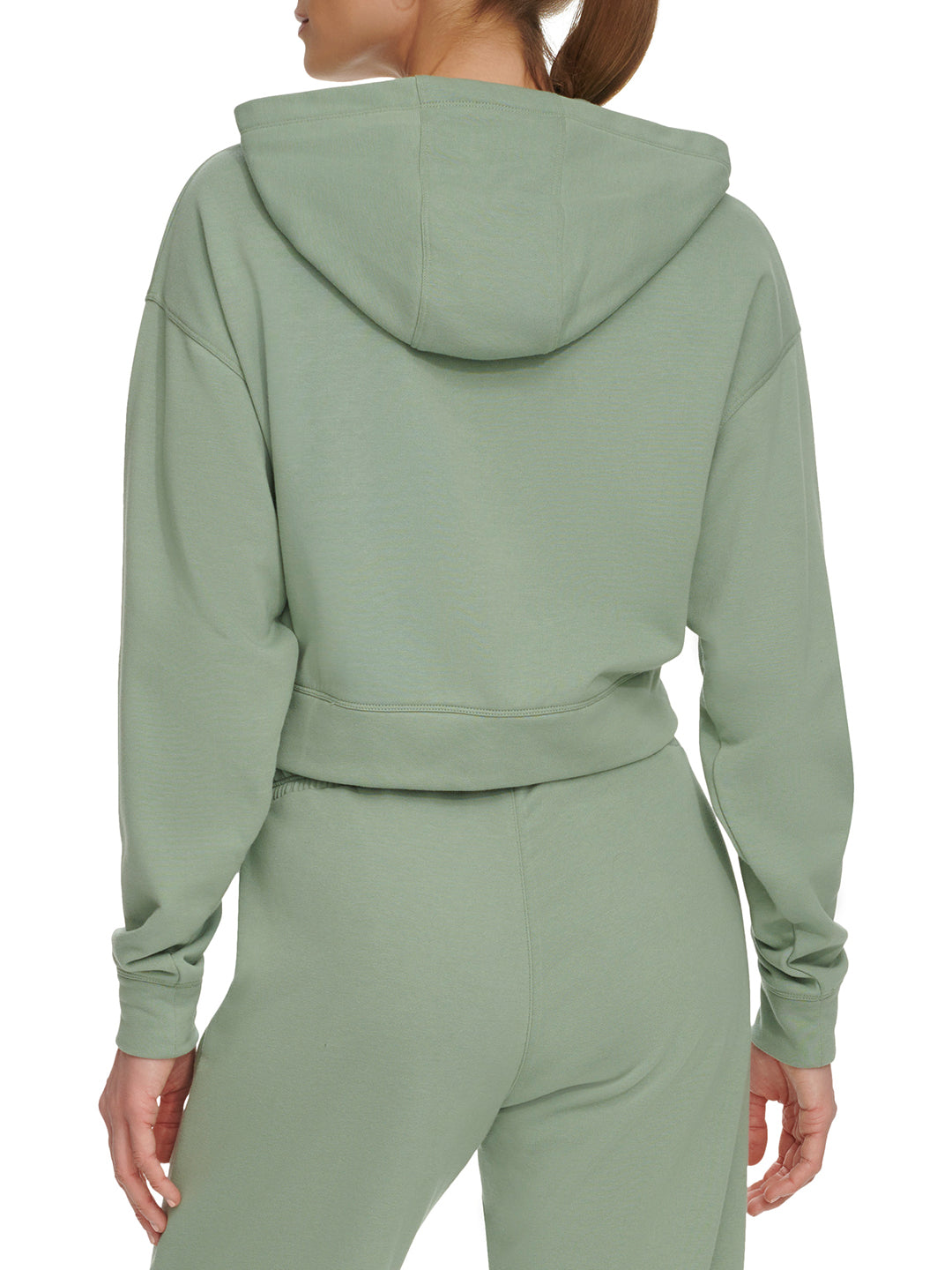 Dkny Women Green Solid Hooded Full Sleeves Zipped Sweatshirt