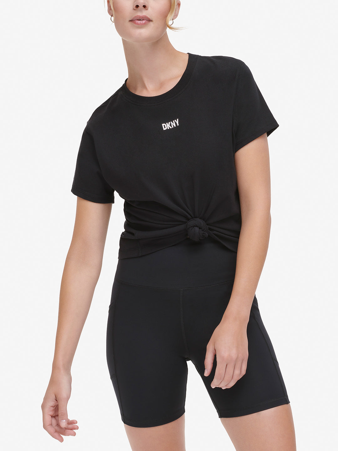 Dkny Women Black Solid Round Neck Short Sleeves T-Shirt