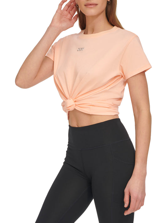 Dkny Women Peach Solid Round Neck Short Sleeves T-Shirt