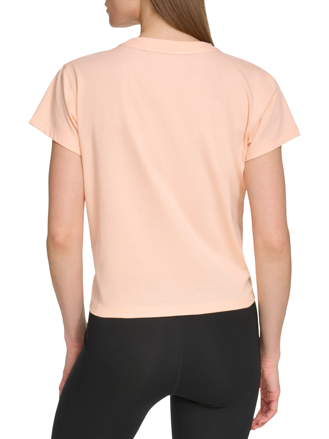 Dkny Women Peach Solid Round Neck Short Sleeves T-Shirt