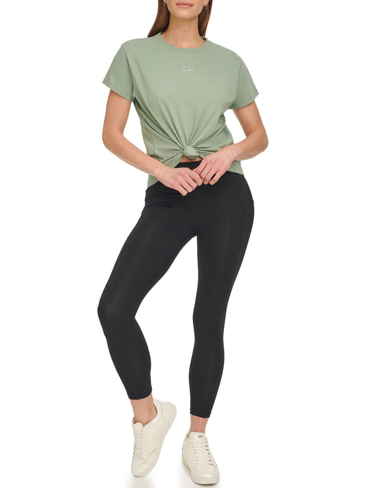 Dkny Women Green Solid Round Neck Short Sleeves T-Shirt