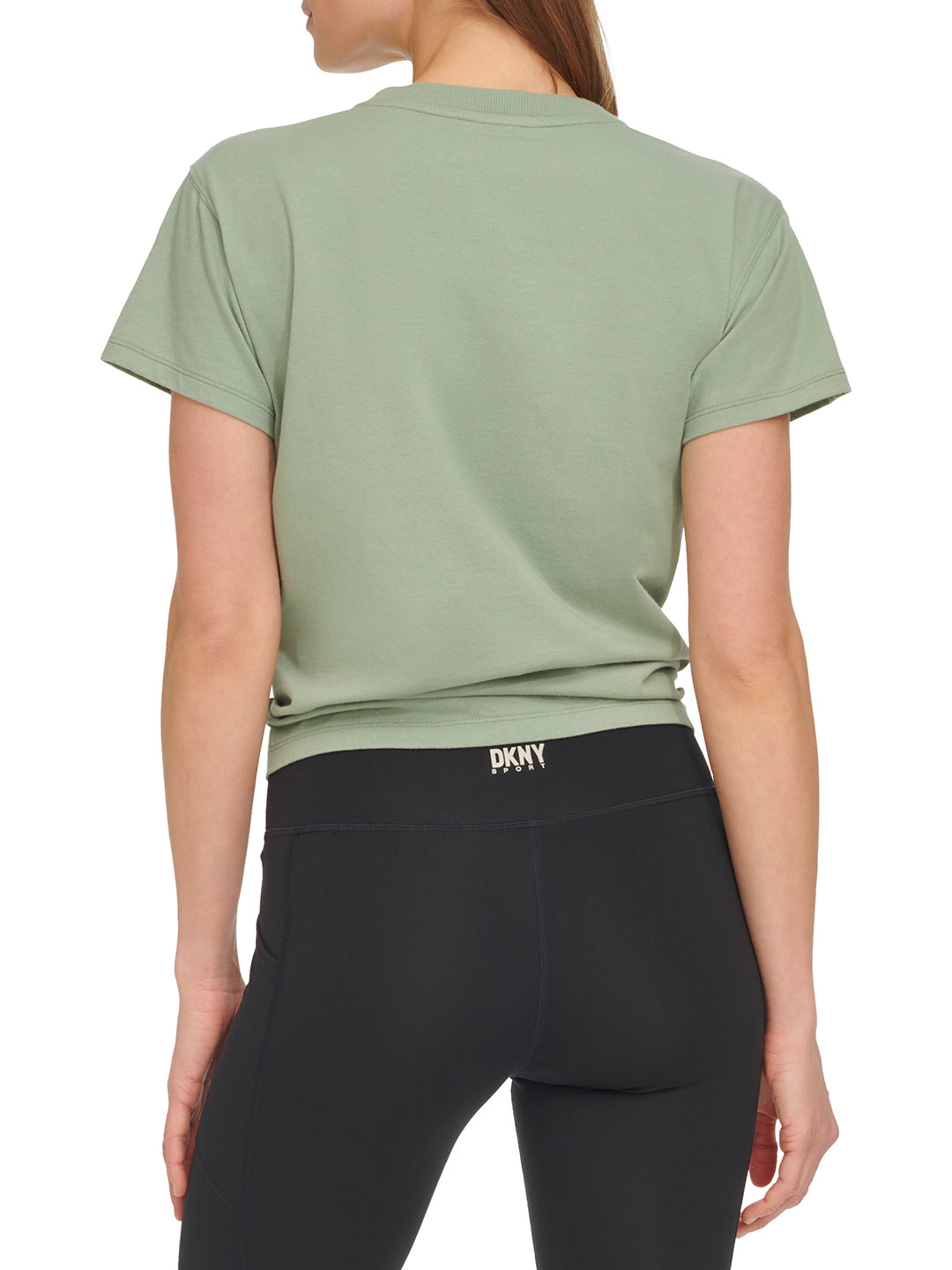 Dkny Women Green Solid Round Neck Short Sleeves T-Shirt