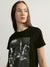 DKNY Women Black Embellished Round Neck Short Sleeves T-Shirt