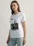 DKNY Women White Embellished Round Neck Short Sleeves T-Shirt