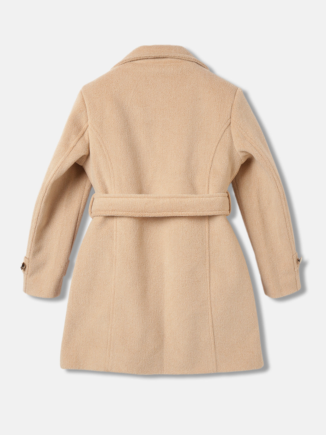 Elle Girls Beige Solid Notched Collar Full Sleeves Overcoat