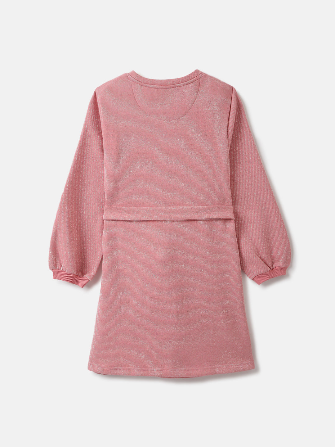 Elle Girls Pink Embellished Round Neck Full Sleeves Shift Dress