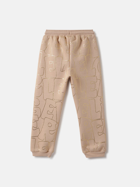 Elle Girls Beige Printed Relaxed Fit Joggers Style Sweatpant