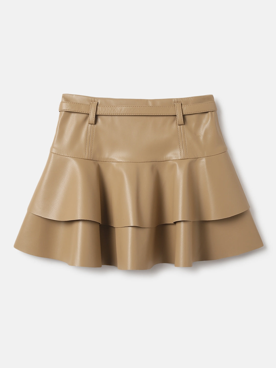 Elle Girls Beige Solid Regular Fit Flared Skirt