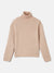 Elle Girls Beige Solid Turtle Neck Full Sleeves Pullover Style Sweater