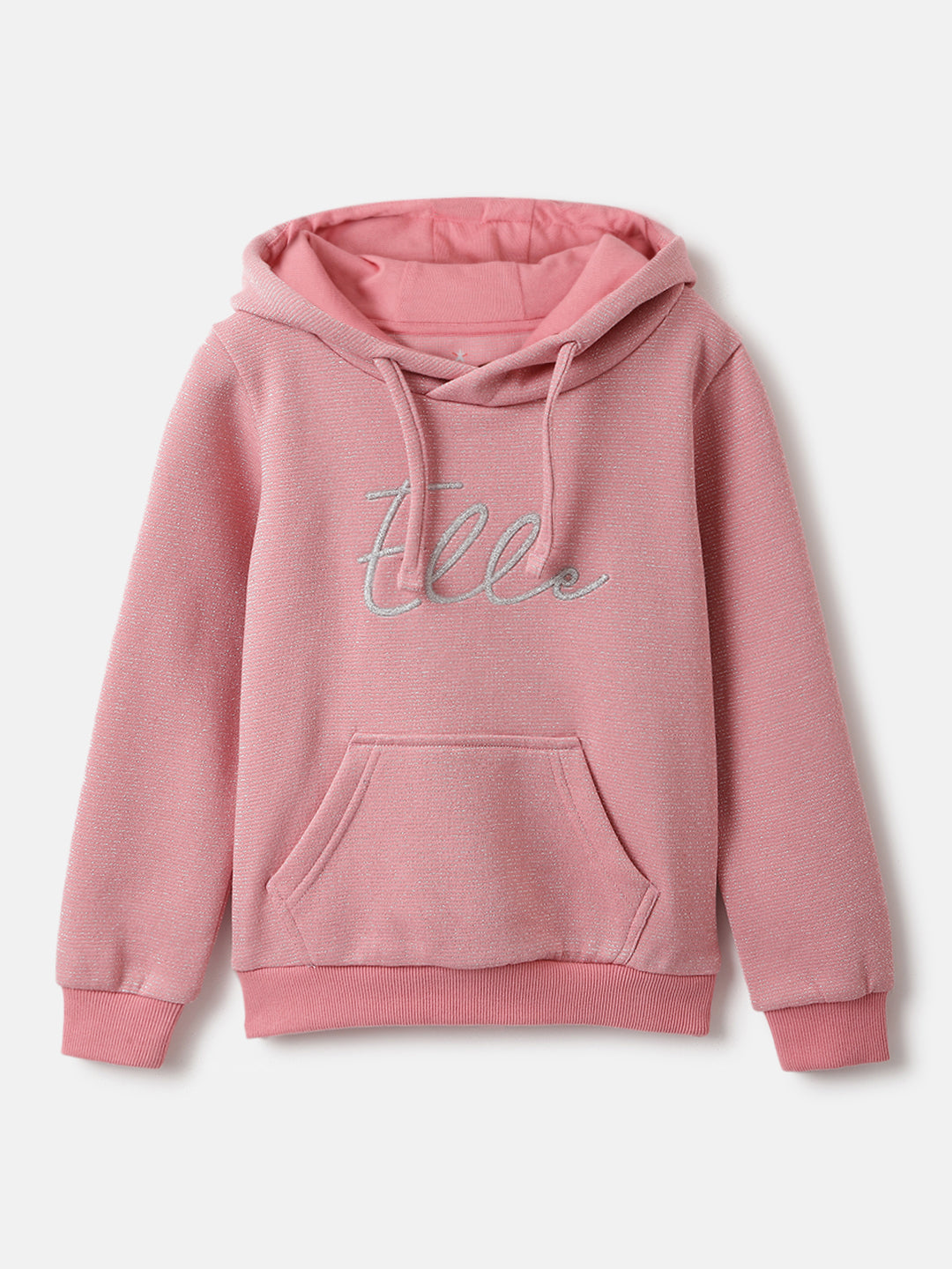 Elle Girls Pink Solid Hooded Full Sleeves Pullover Style Sweatshirt