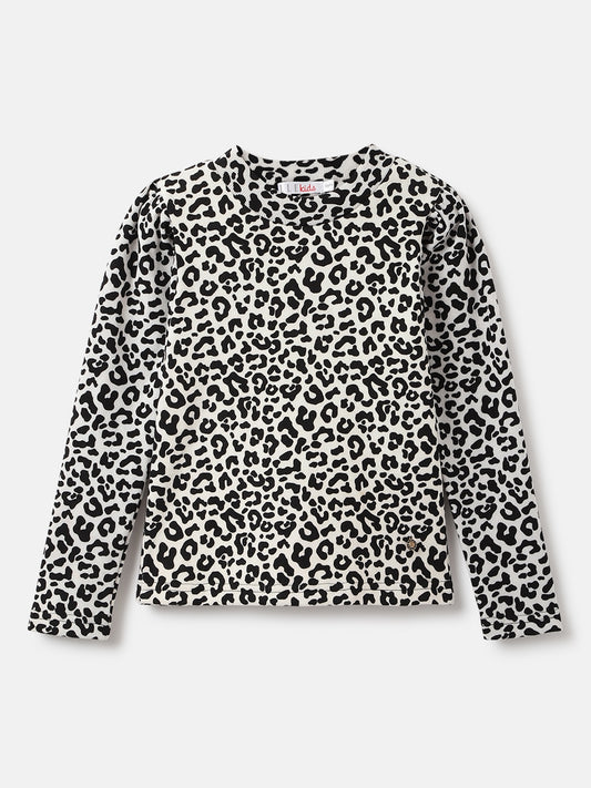 Elle Girls Black Printed Mock Neck Full Sleeves T-Shirt