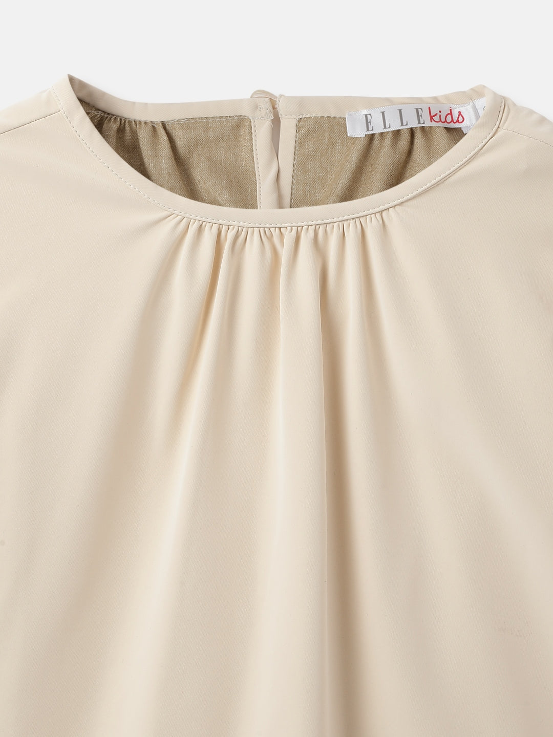 Elle Girls Cream Solid Round Neck Short Sleeves Top