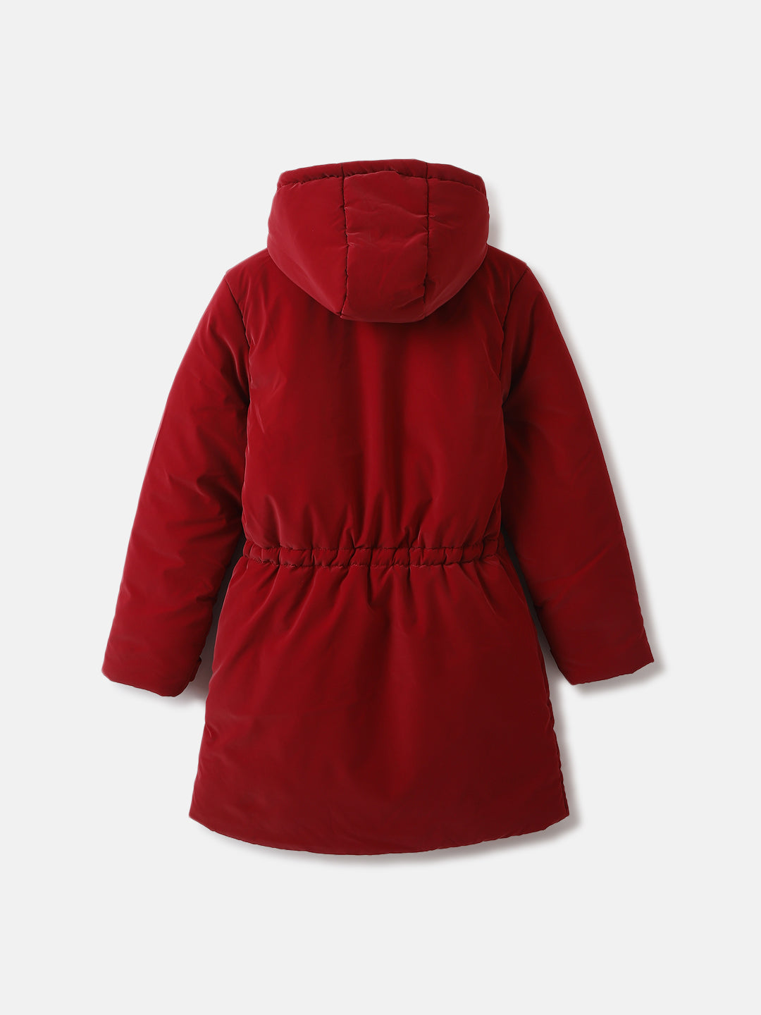 Elle Girls Red Solid Hooded Full Sleeves Parka Jacket